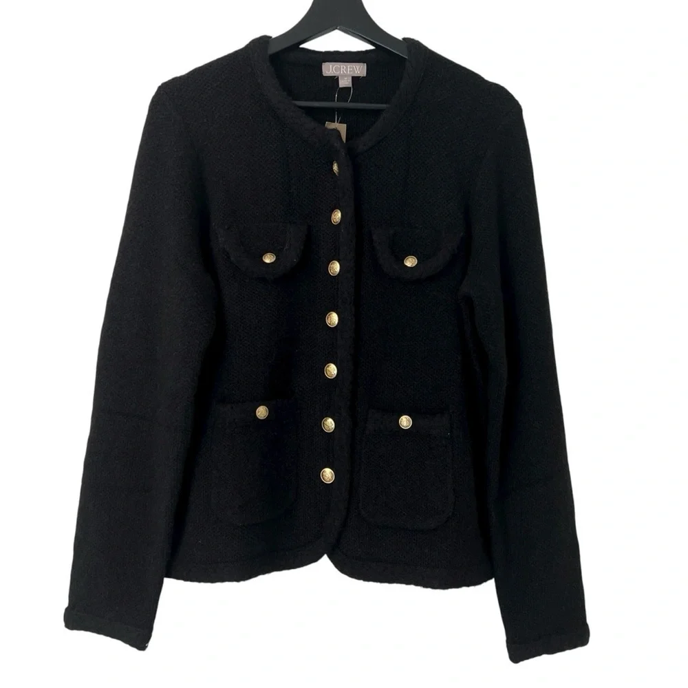 J. Crew Textured Sweater Lady Jacket Black Medium NWT Classic Old Money Cocktail